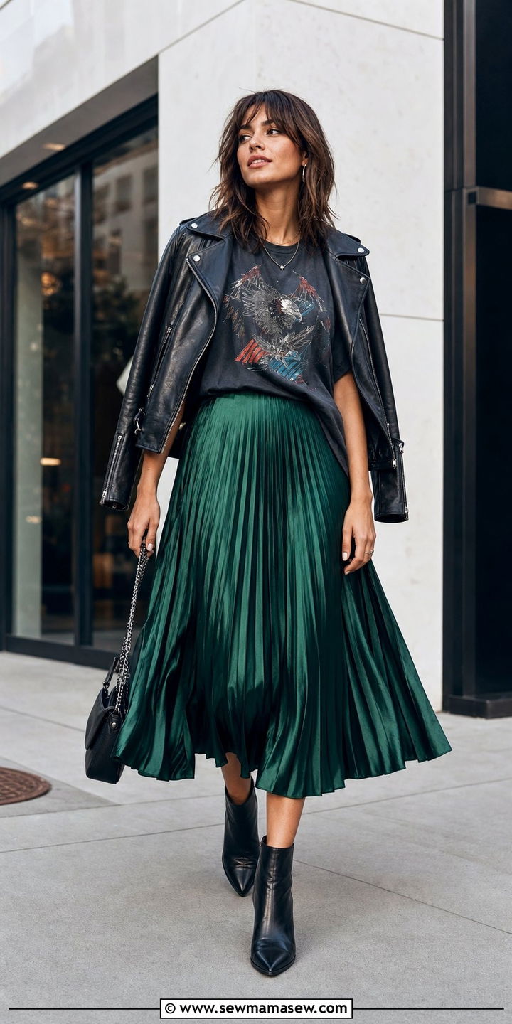 Satin Midi Skirt With A Graphic Tee And Ankle Boots - 25 Spring outfits for women in their 30s