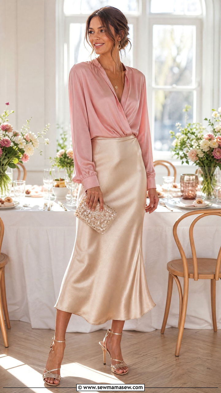 Satin Skirt Pink Blouse Brunch Outfit - 25 Brunch outfit ideas pinterest
