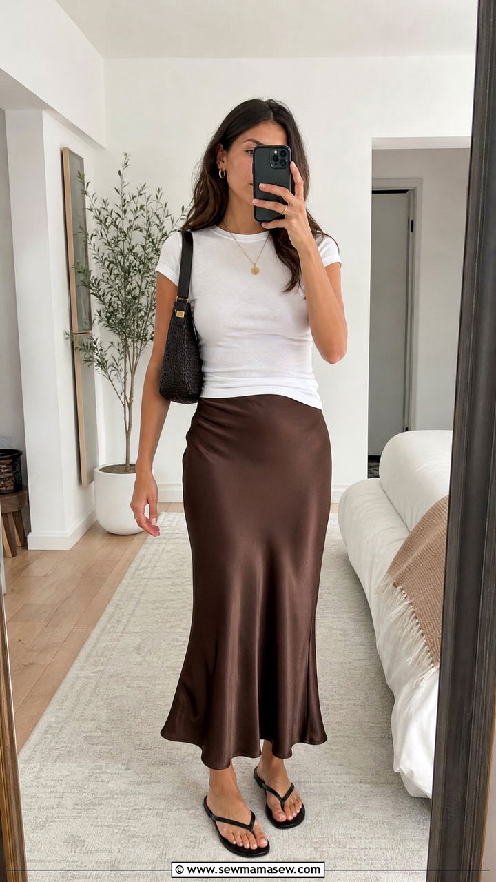 Satin Skirt With Flip Flops - 30 Flip flop outfit ideas