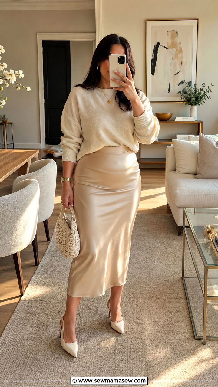Satin Skirt With Sweater Party Outfit - 30 Party outfits for curvy women