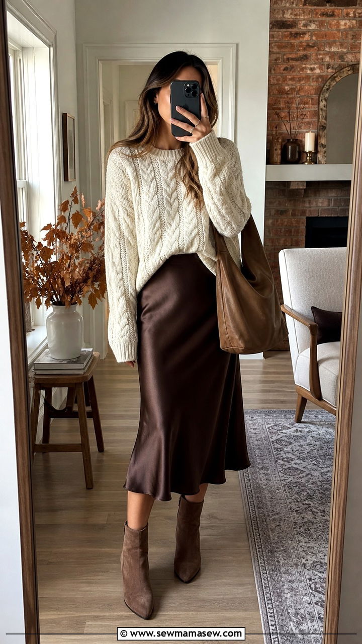 Satin Skirt with Button Down Shirt Outfit - 40 satin skirt outfit ideas