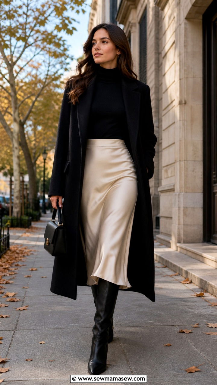 Satin Skirt with Lace Camisole Outfit - 40 satin skirt outfit ideas