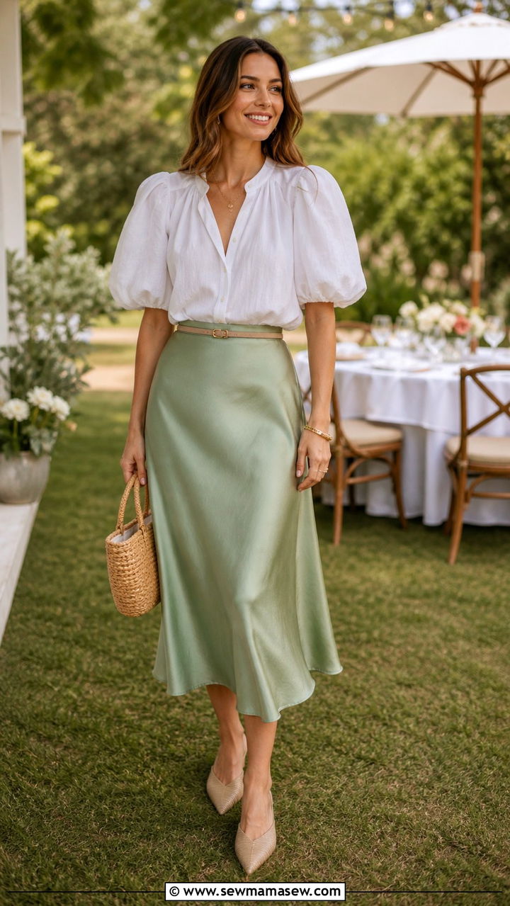 Satin Skirt with Lace Trim Top Outfit - 40 satin skirt outfit ideas