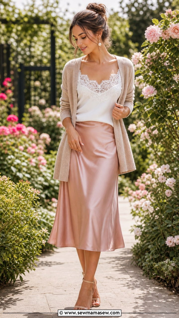 Satin Skirt with Polo Shirt Outfit - 40 satin skirt outfit ideas
