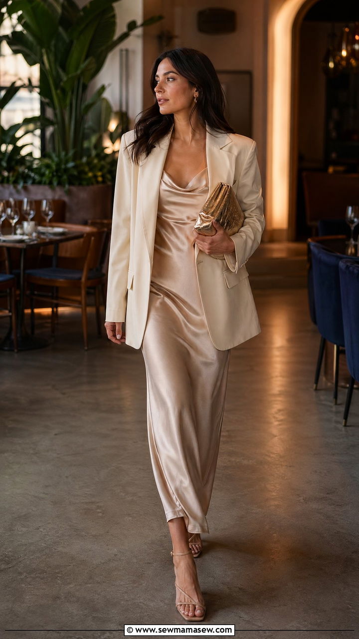 Satin Slip Dress Dinner Outfit - 35 dinner outfits ideas