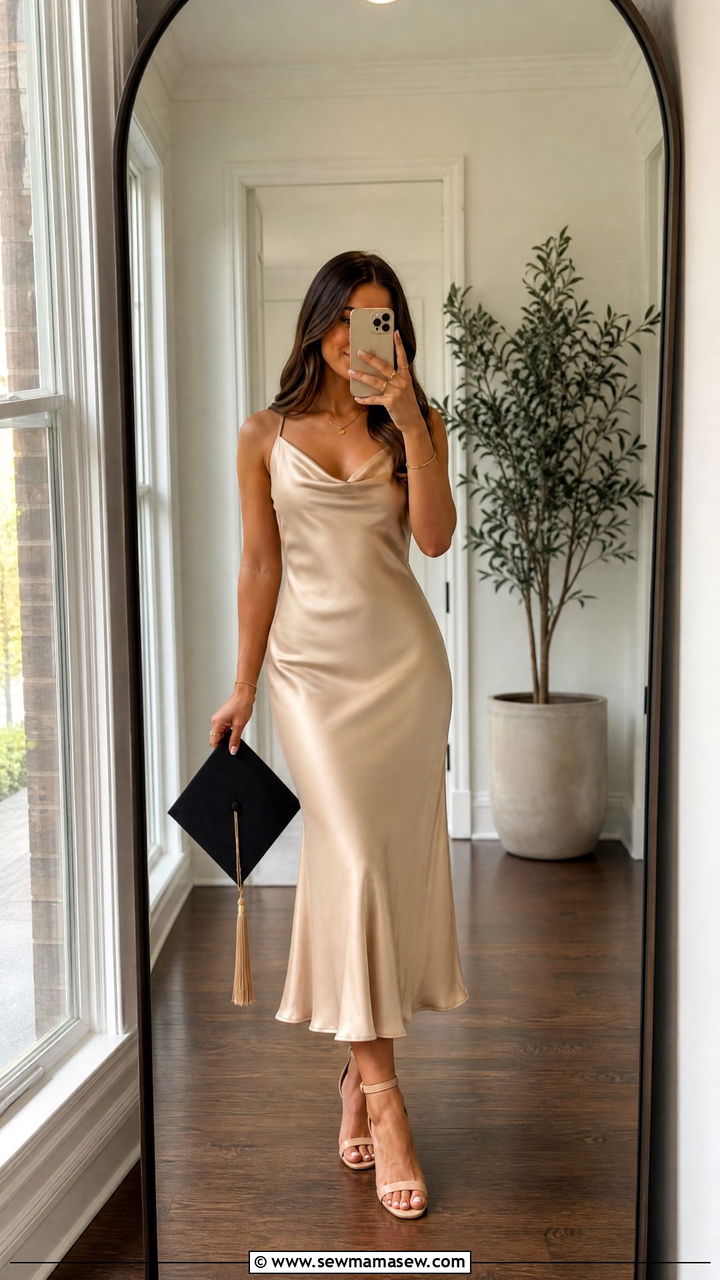 Satin Slip Dress Graduation Outfit - 25 Graduation photoshoot outfit ideas