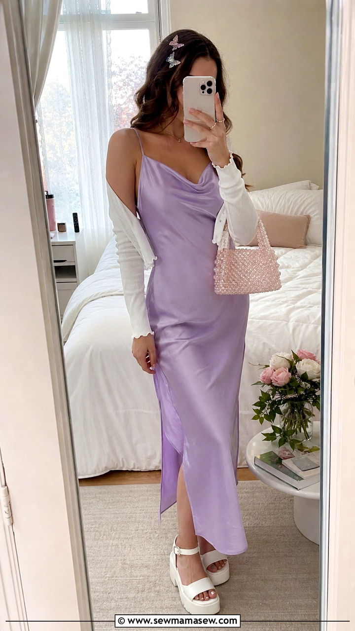 Satin Slip Dress Platform Sandals Outfit - 40 Y2K outfits