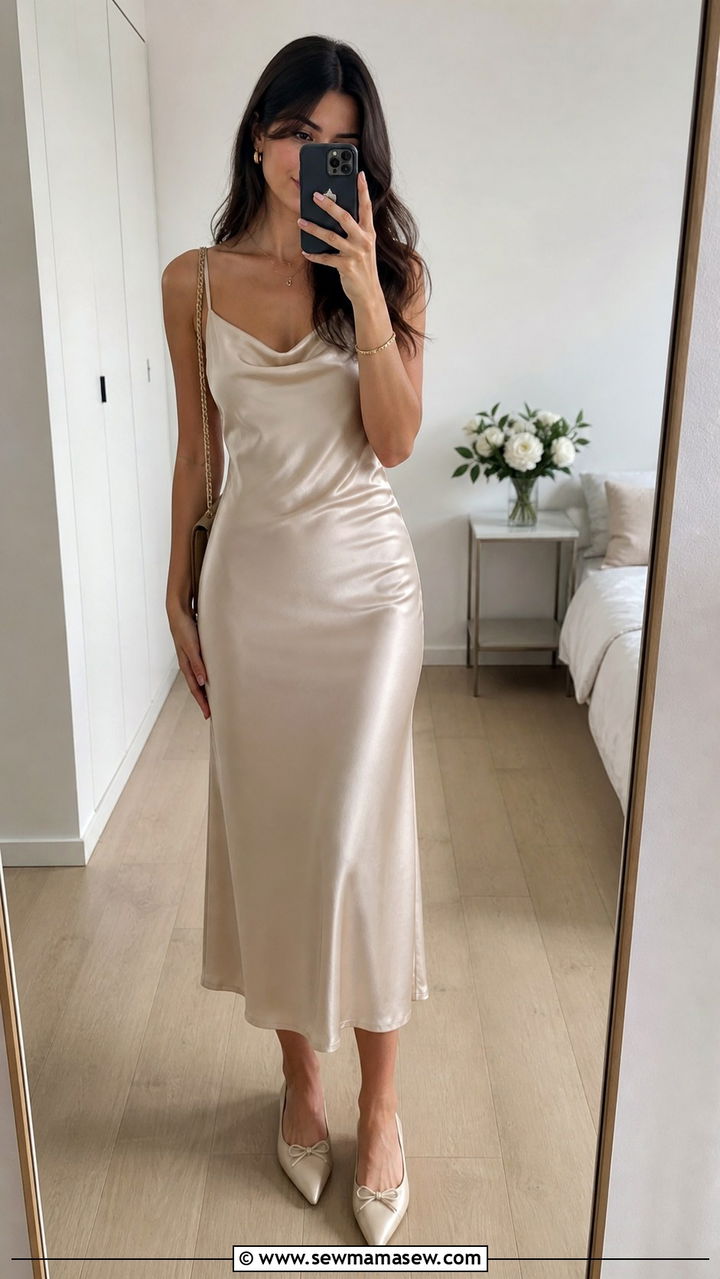 Satin Slip Dress With Ballet Flats Outfit - 40 Balletcore outfit ideas 2026
