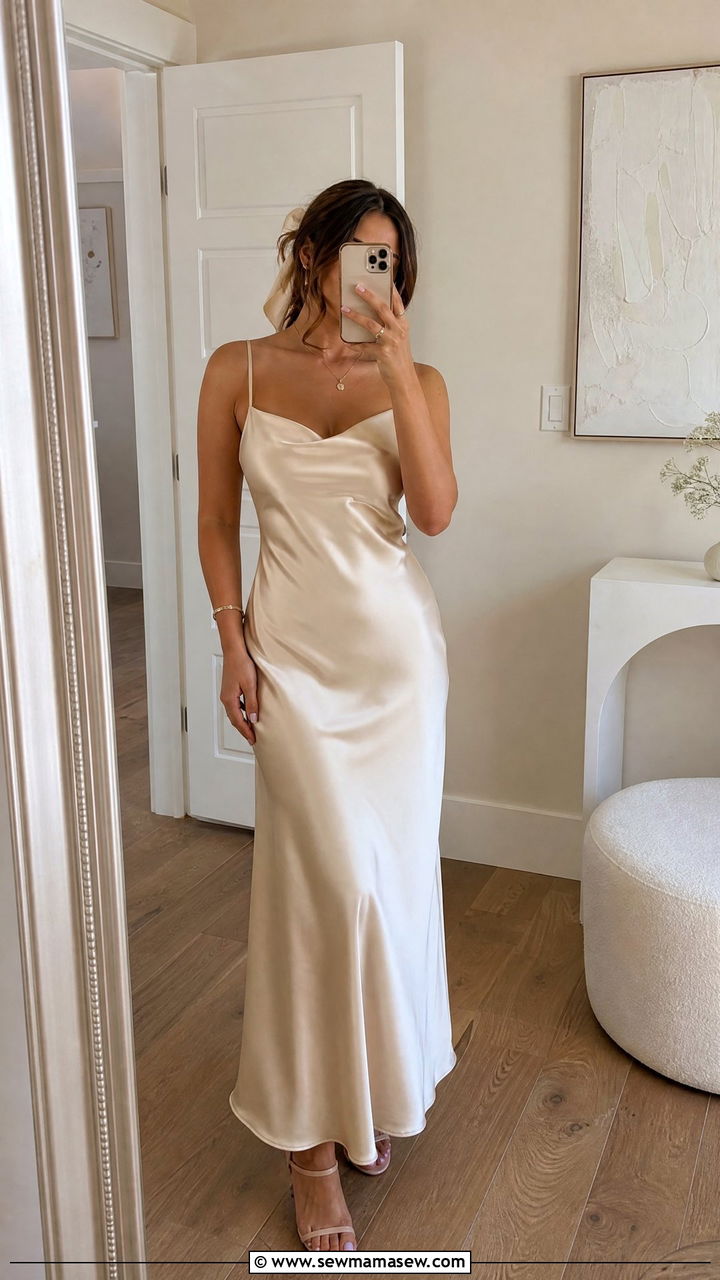 Satin Slip Dress With Block Heels - 25 Graduation photo outfit ideas