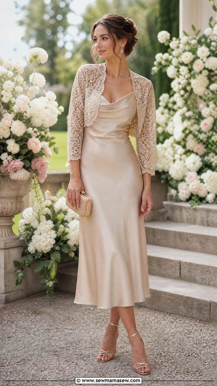 Satin Slip Dress With Bolero Jacket Wedding Guest Outfit - 20 Wedding guest outfit ideas satin slip dress