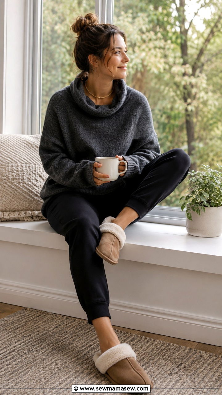 Satin Slip Dress With Chunky Cardigan - 25 Minimalist loungewear outfit ideas
