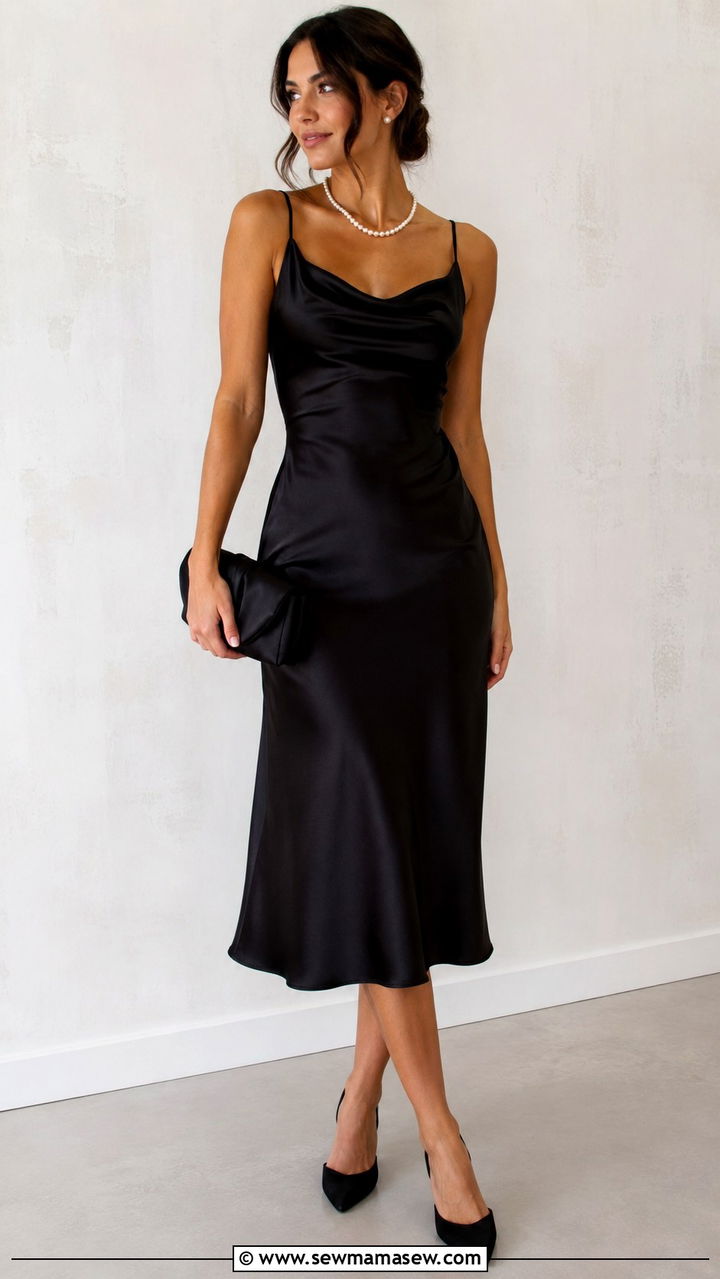 Satin Slip Dress With Metallic Clutch And Heels Wedding Guest Outfit - 20 Wedding guest outfit ideas satin slip dress