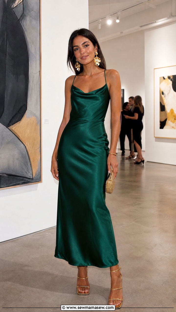 Satin Slip Dress With Statement Earrings - 25 Launch party outfit ideas