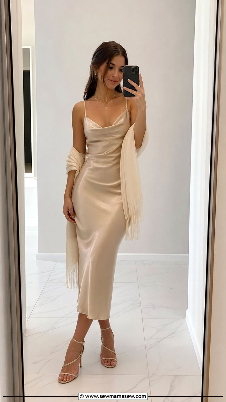 Satin Slip Dress With Strappy Heels - 25 Wedding guest outfits for teens