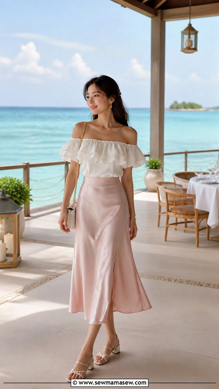 Satin Slip Dress With Strappy Sandals - 40 Maldives outfit ideas
