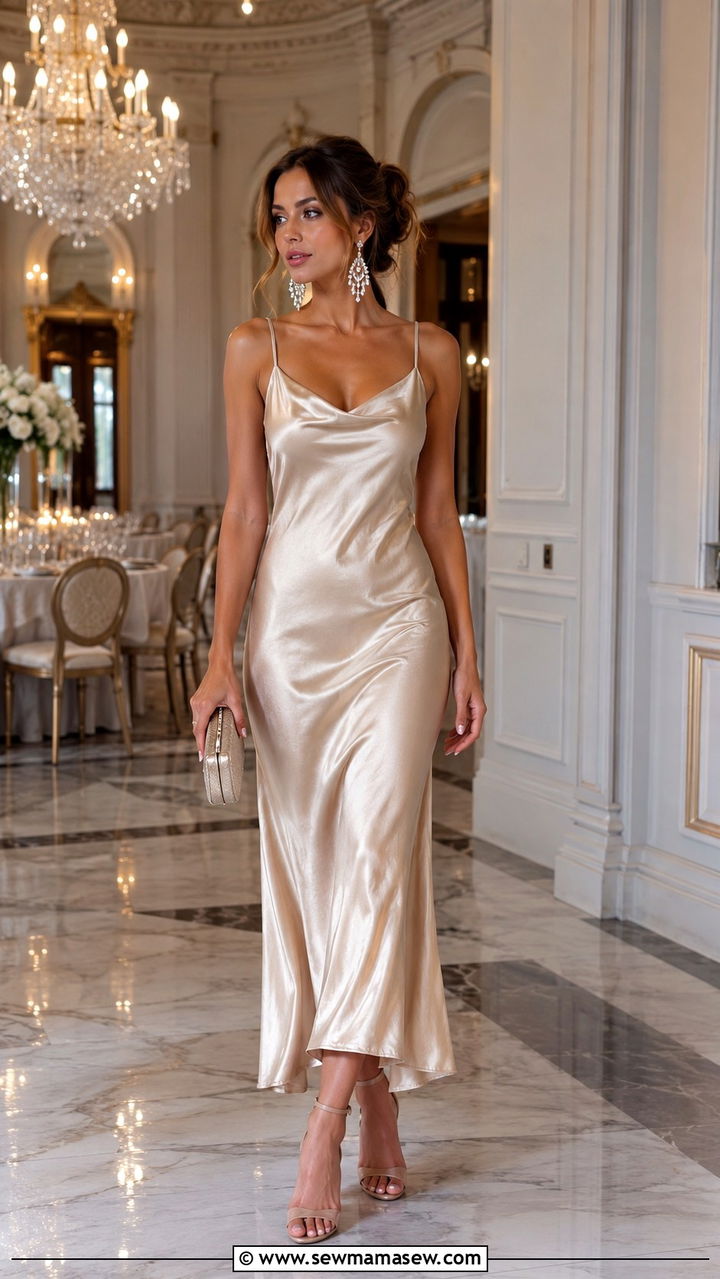Satin Slip Dress With Tailored Blazer And Heels Wedding Guest Outfit - 20 Wedding guest outfit ideas satin slip dress