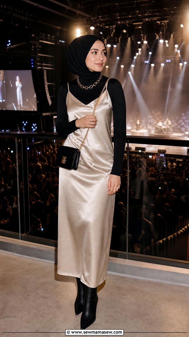 Satin Slip Dress With Turtleneck Underneath - 30 modest concert outfit ideas