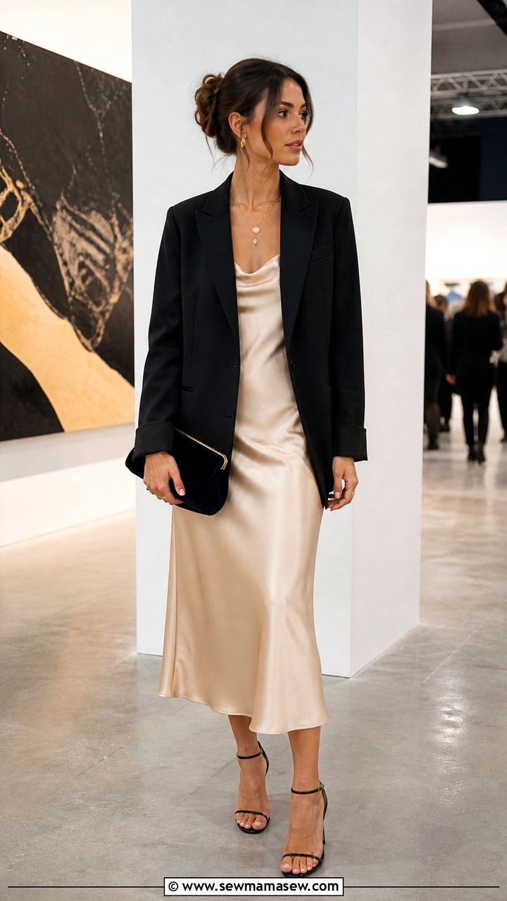 Satin Slip Dress and Blazer Art Basel Look - 20 Basel outfit ideas