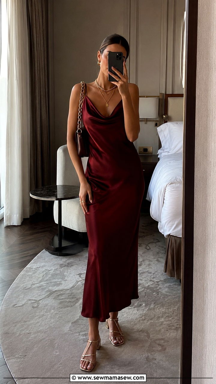 Satin Slip Dress and Strappy Sandals for Evening Travel Looks - 30 travel outfits 2026
