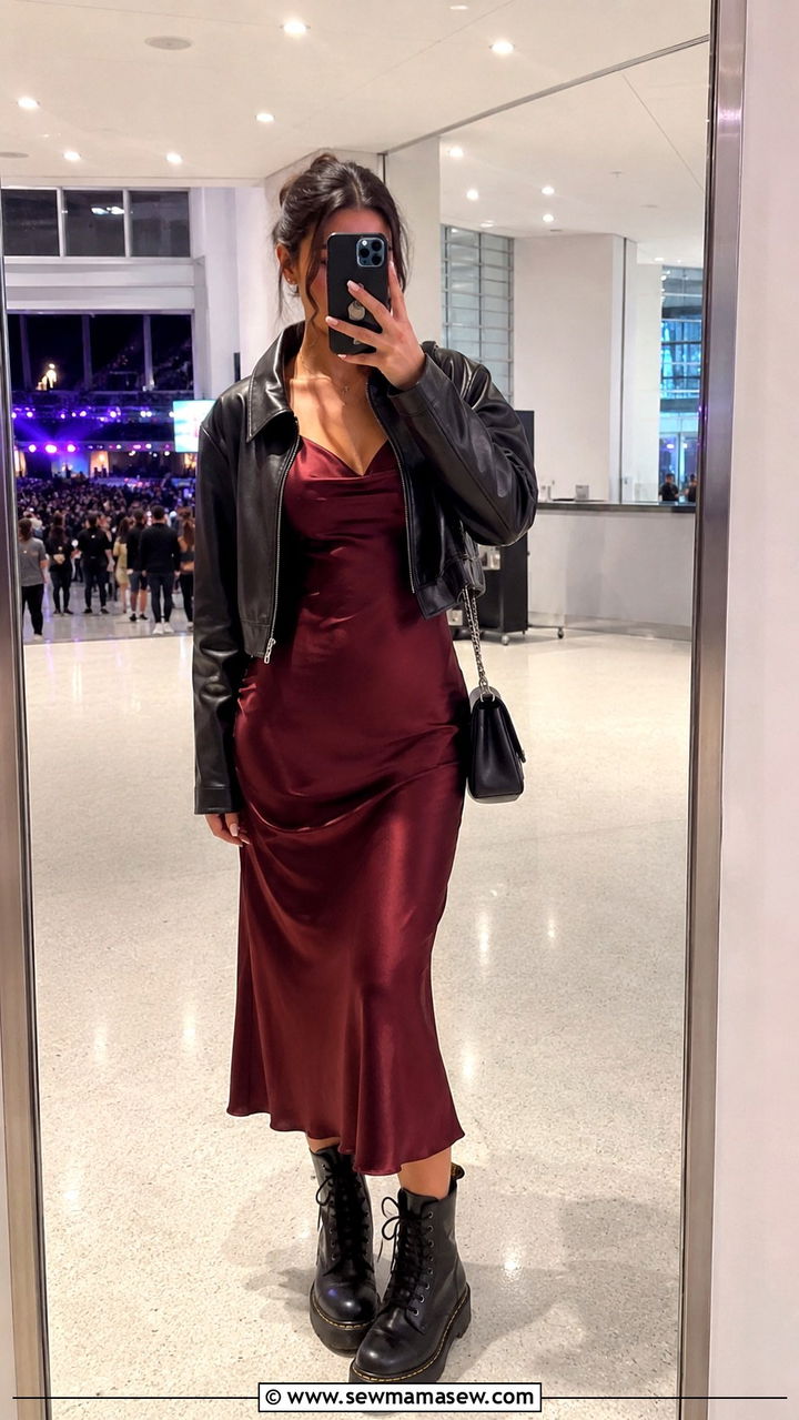 Satin Slip Dress with Combat Boots - 25 Arena concert outfit ideas