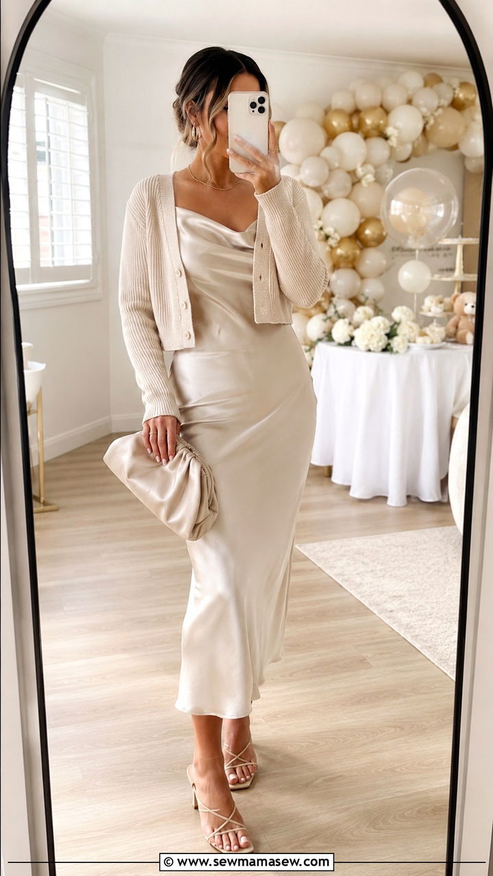 Satin Slip Midi Dress Spring Baby Shower Outfit - 25 Baby shower outfit ideas spring