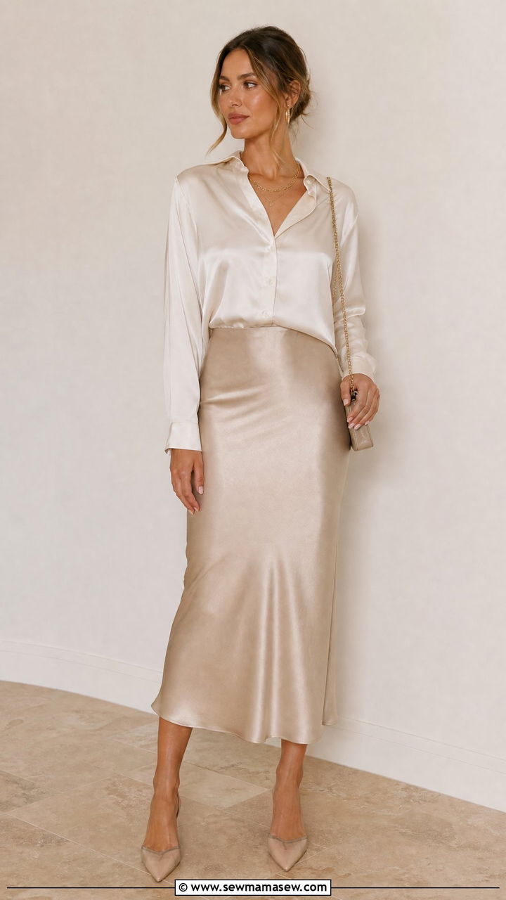 Satin Slip Skirt And Blouse Combo - 30 summer wedding guest outfit ideas for women