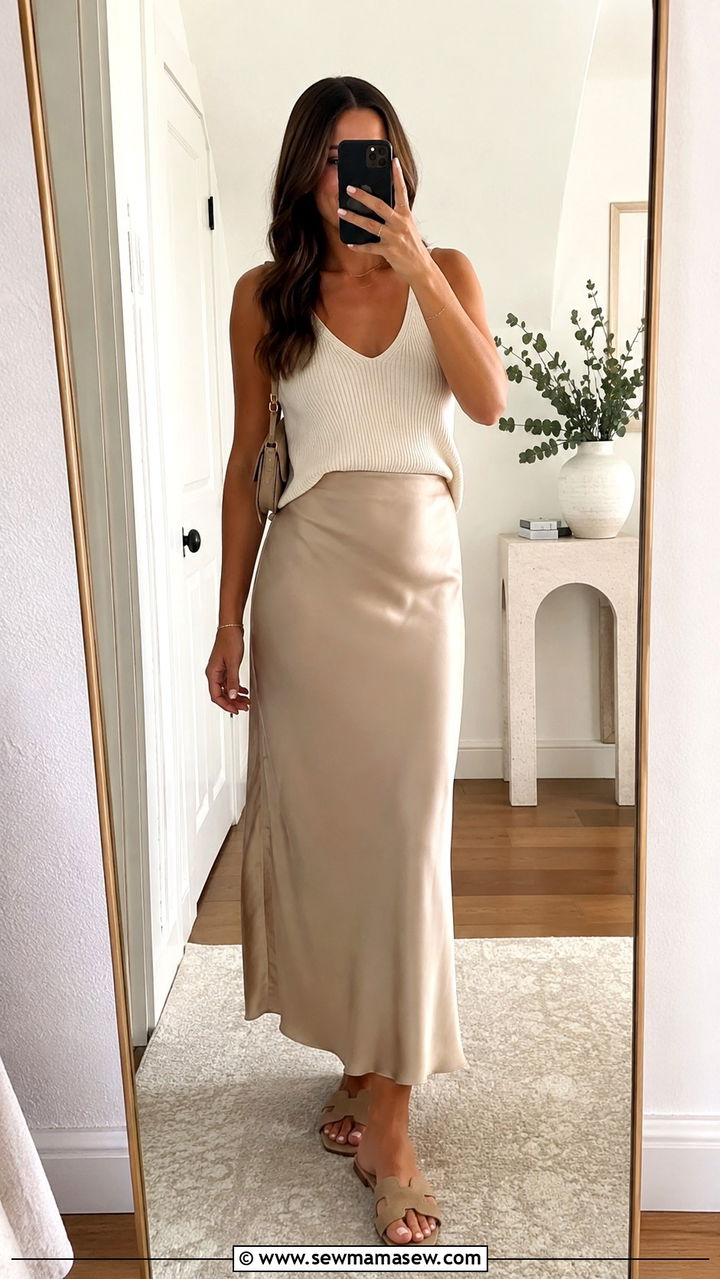 Satin Slip Skirt And Knit Tank Top - 30 casual graduation outfits