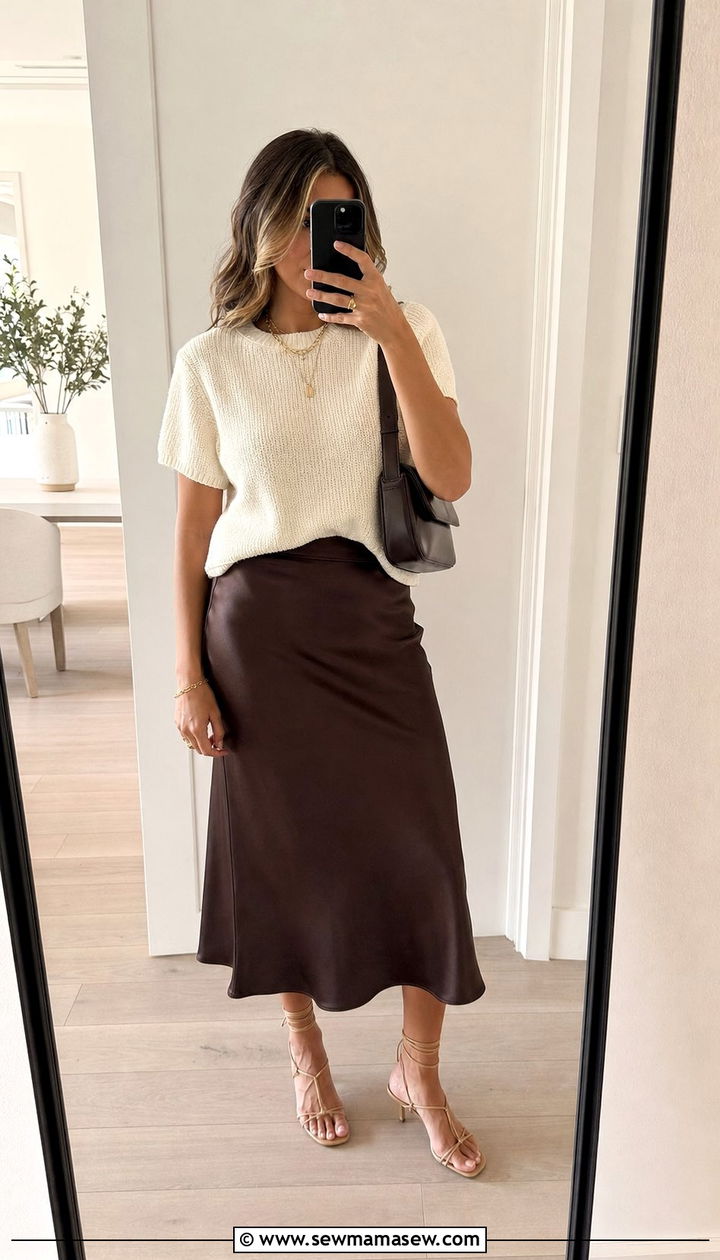 Satin Slip Skirt With Kitten Heel Sandals Outfit - 25 summer outfits with kitten heels