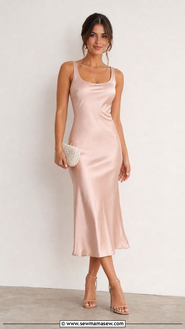 Satin Tank Dress With Pearl Accessories - 25 classy tank dress outfits