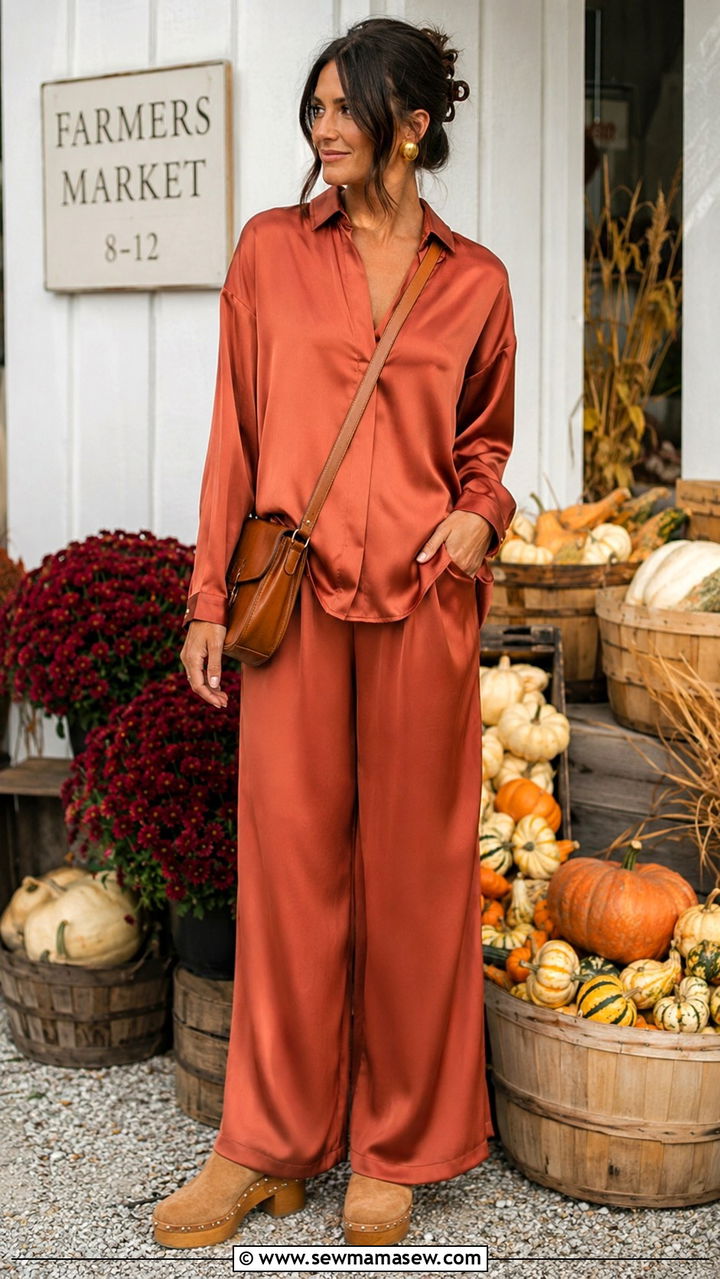 Satin Tunic And Wide Leg Trouser Set - 30 Satin slip matching set outfit ideas
