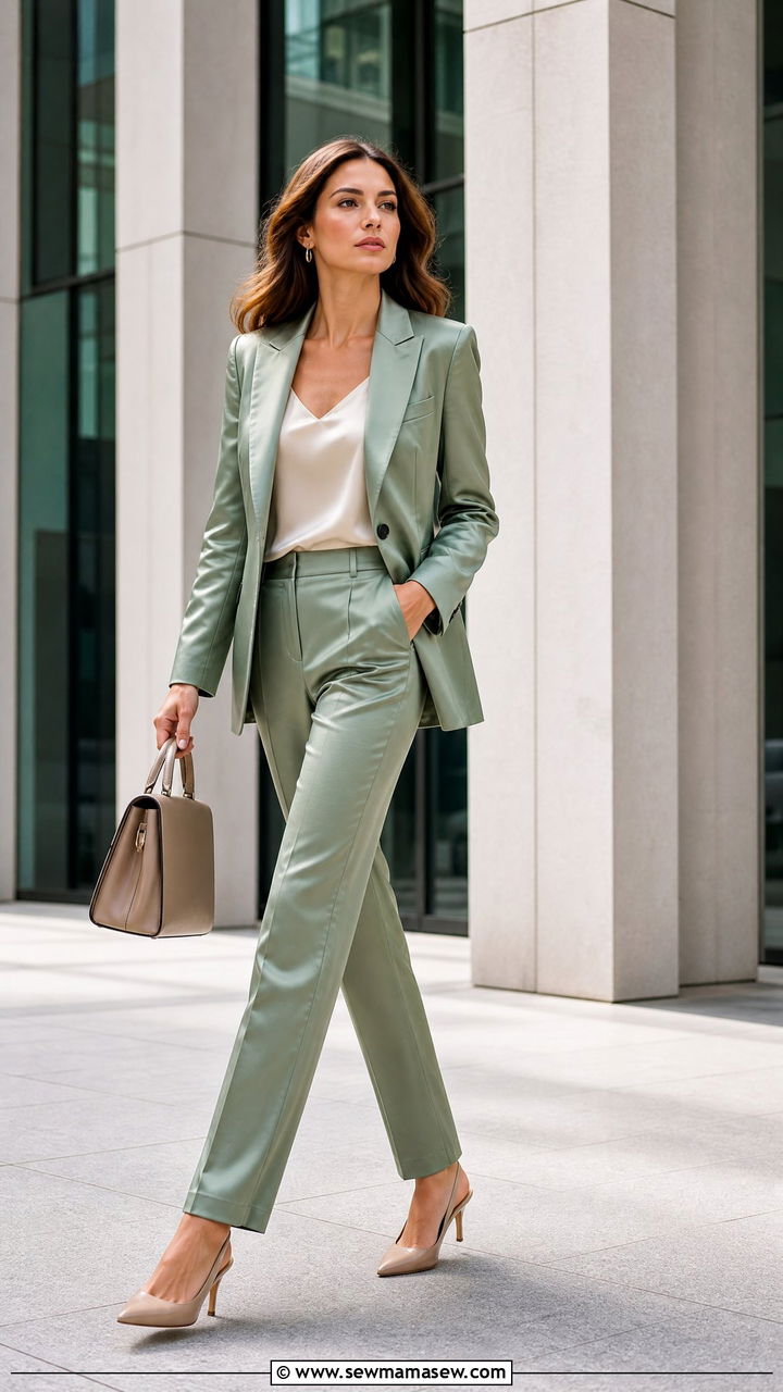 Satin Two Piece Pantsuit Outfit - 30 Summer satin outfits