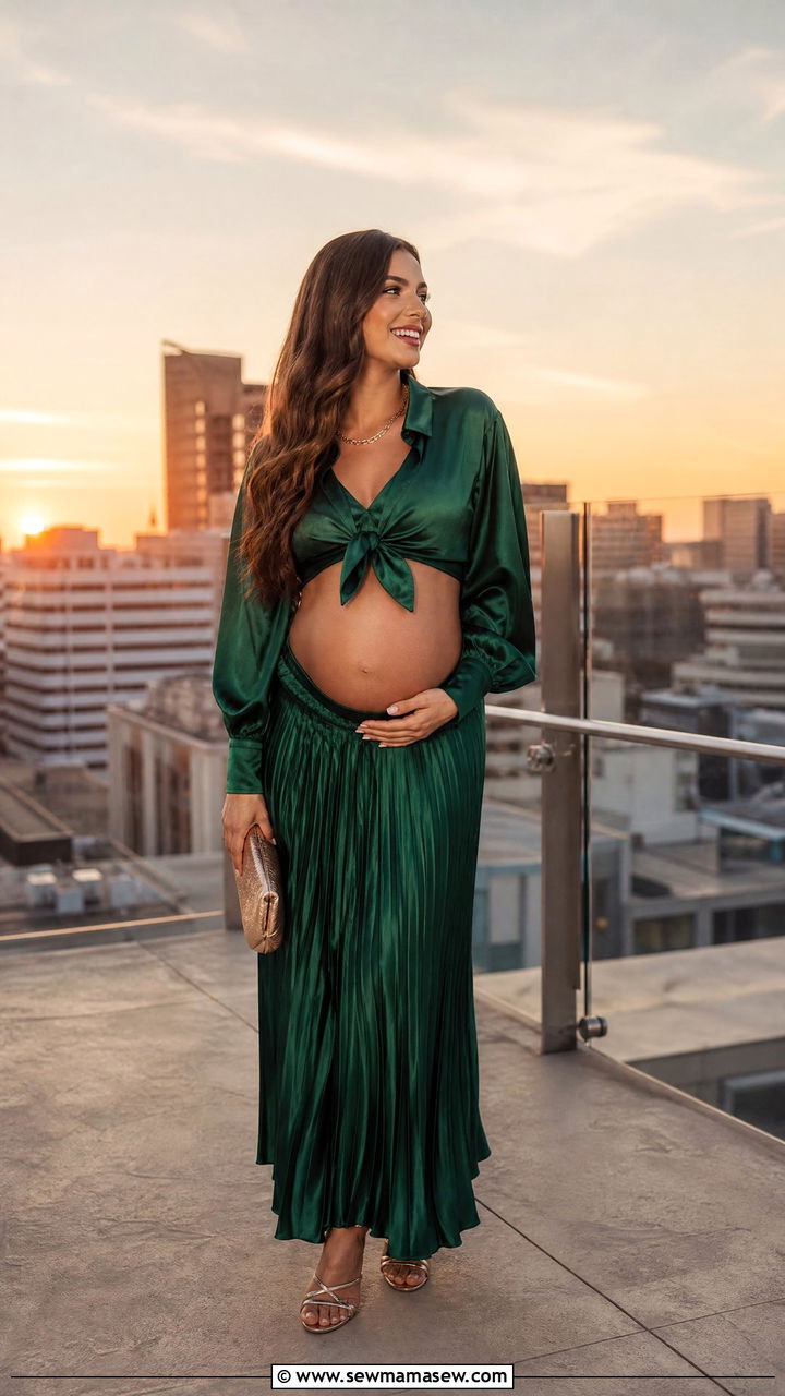 Satin Two Piece Set - 25 Maternity announcement outfit ideas