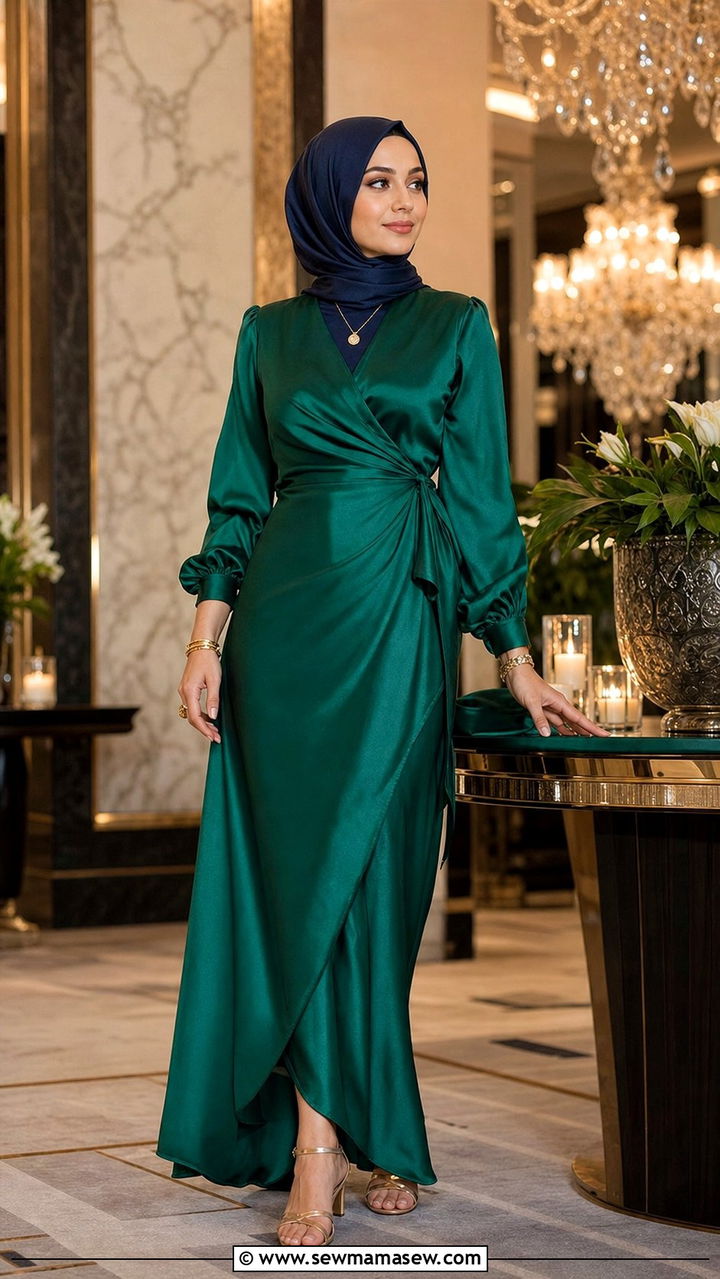 Satin Wrap Dress With Silk Hijab Outfit - 25 spring outfits for hijab women
