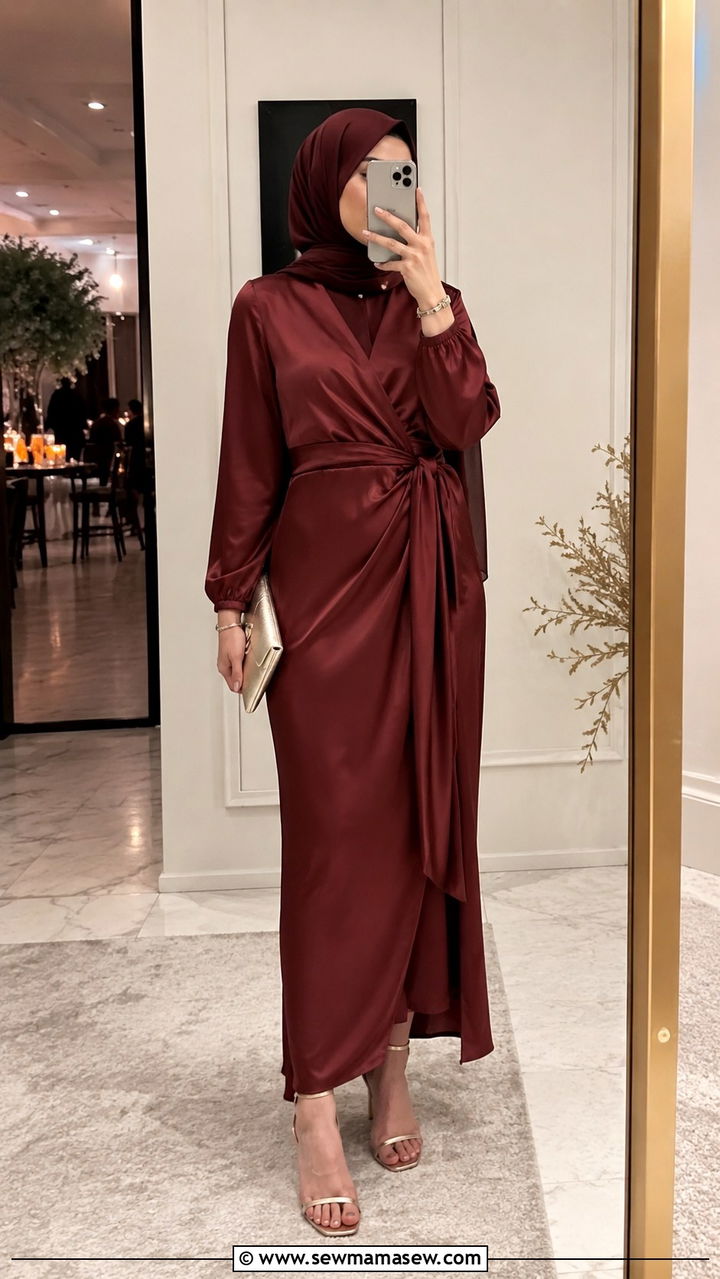 Satin Wrap Maxi Dress - 30 Modest wedding guest outfit ideas for Muslim women