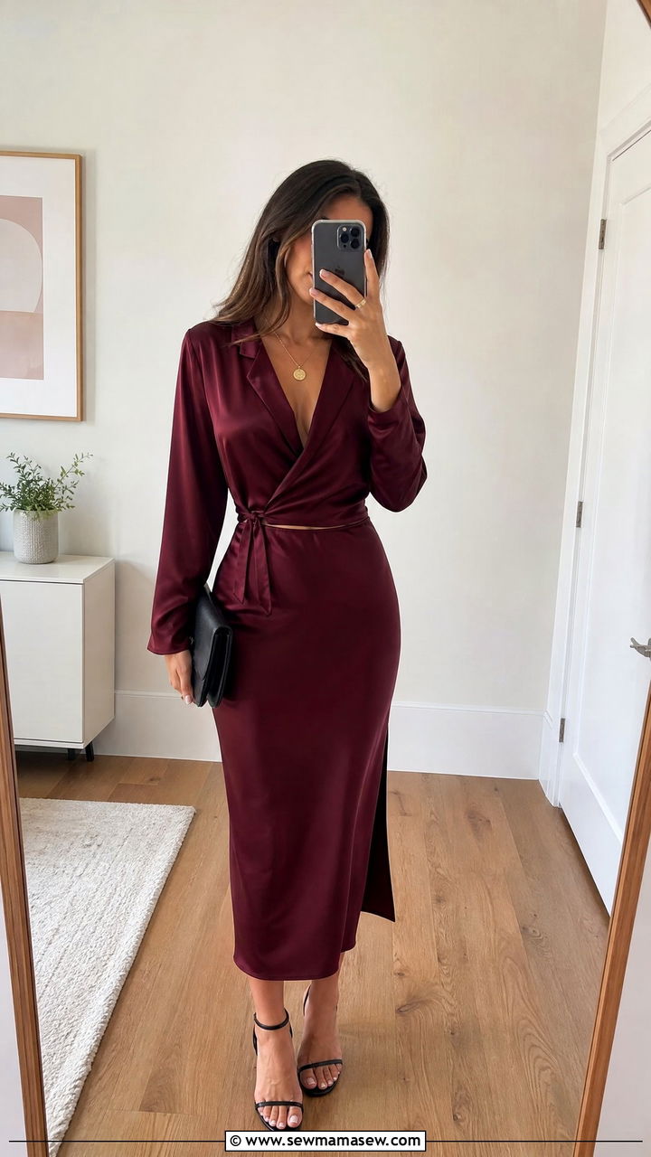 Satin Wrap Top And Slip Skirt Set - 30 Satin slip matching set outfit ideas