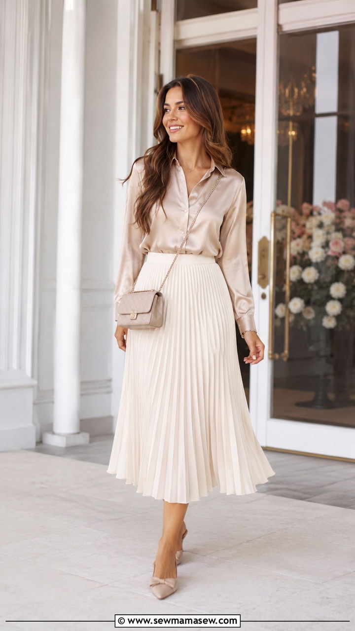 Satin blouse and pleated midi skirt - 20 Ballet recital outfit ideas