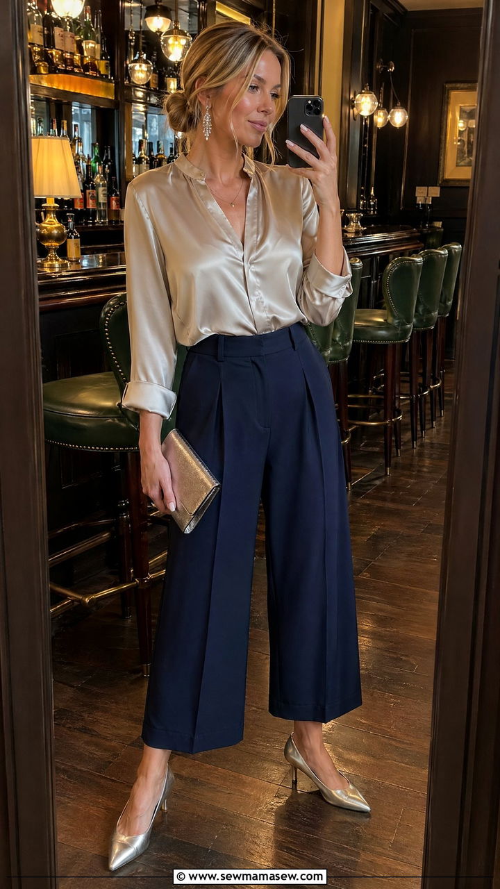 Satin blouse and tailored culottes Dublin outfit - 35 Dublin outfit ideas