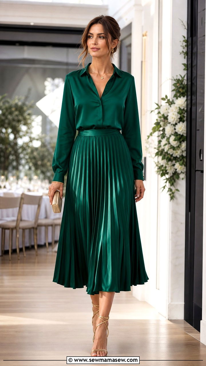 Satin blouse with pleated satin skirt - 25 Spring satin outfits