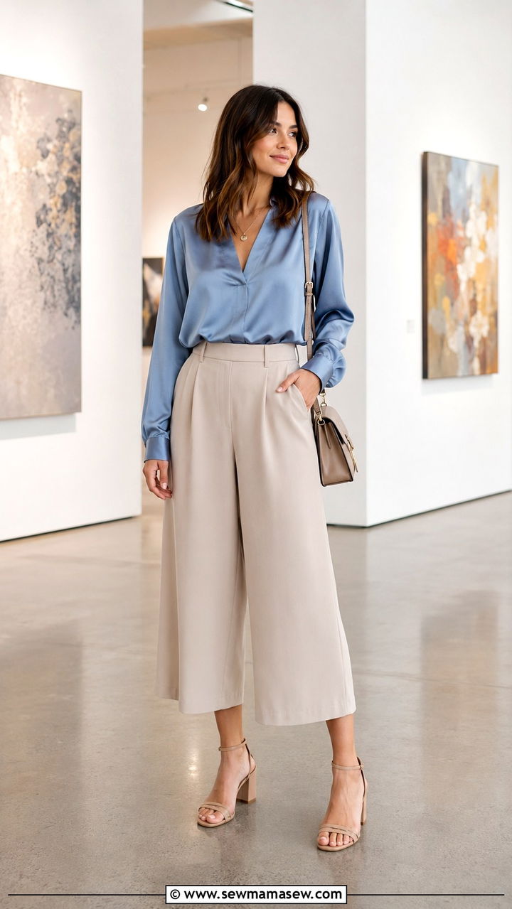 Satin blouse with wide leg culottes - 30 Modest wardrobe essentials 2026