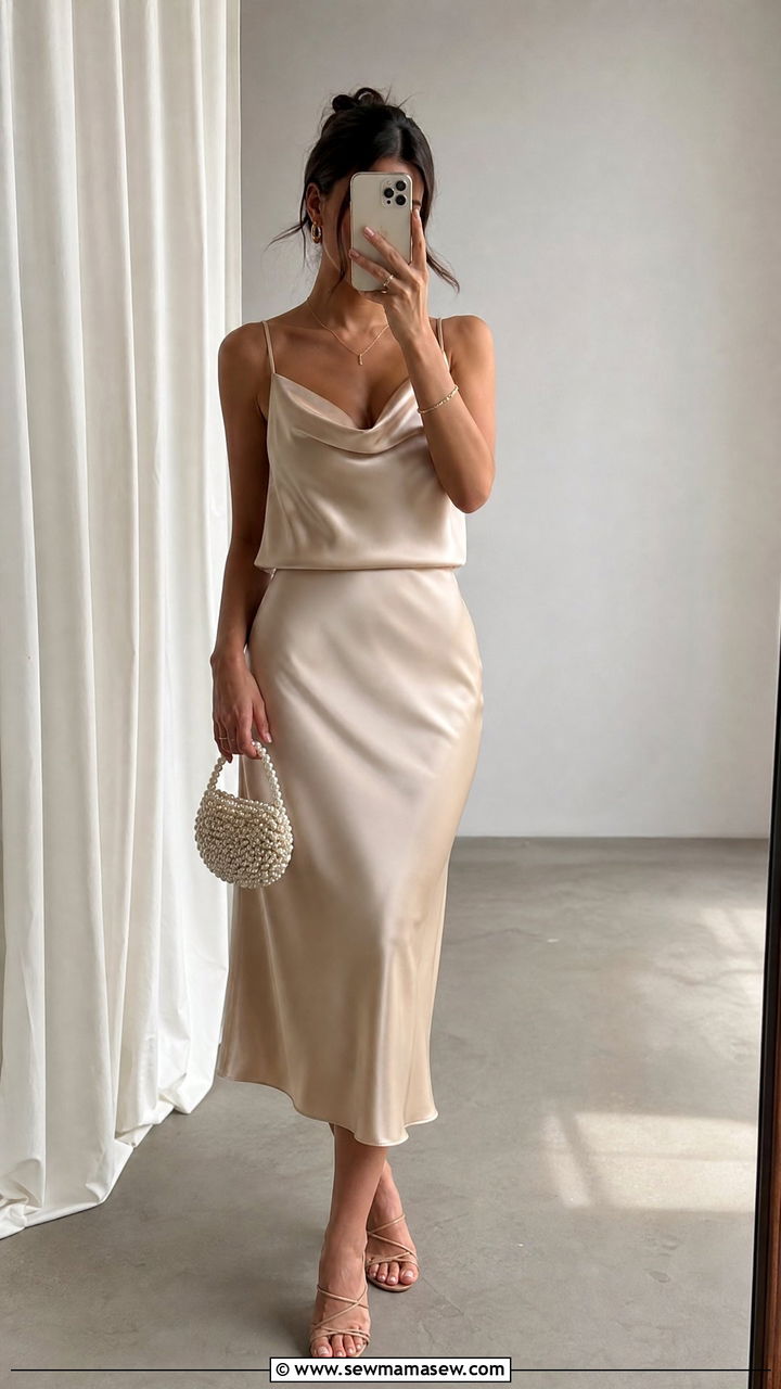 Satin cami and midi skirt coord set - 30 Coord set outfit ideas for photoshoot
