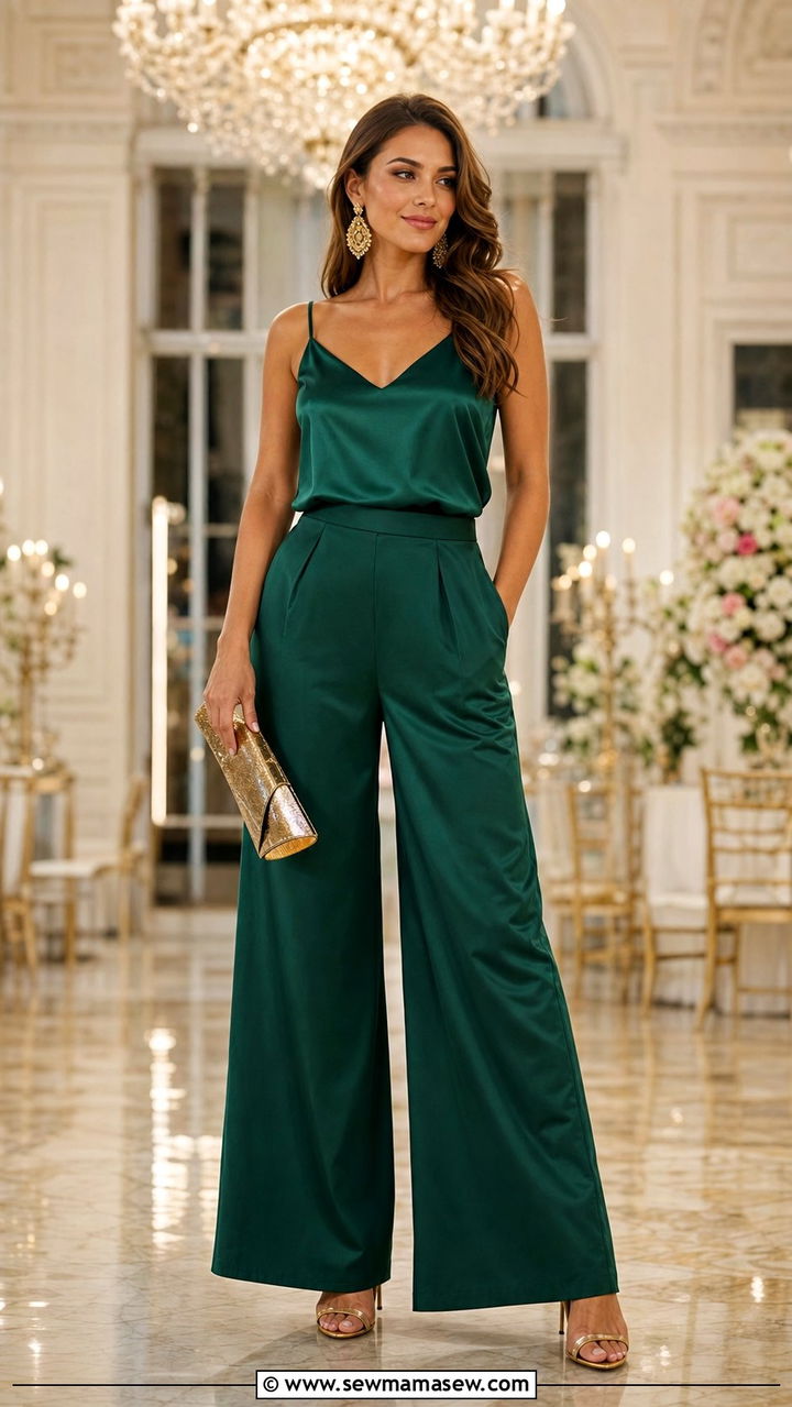 Satin cami with wide leg palazzo pants - 35 Cami top outfit ideas