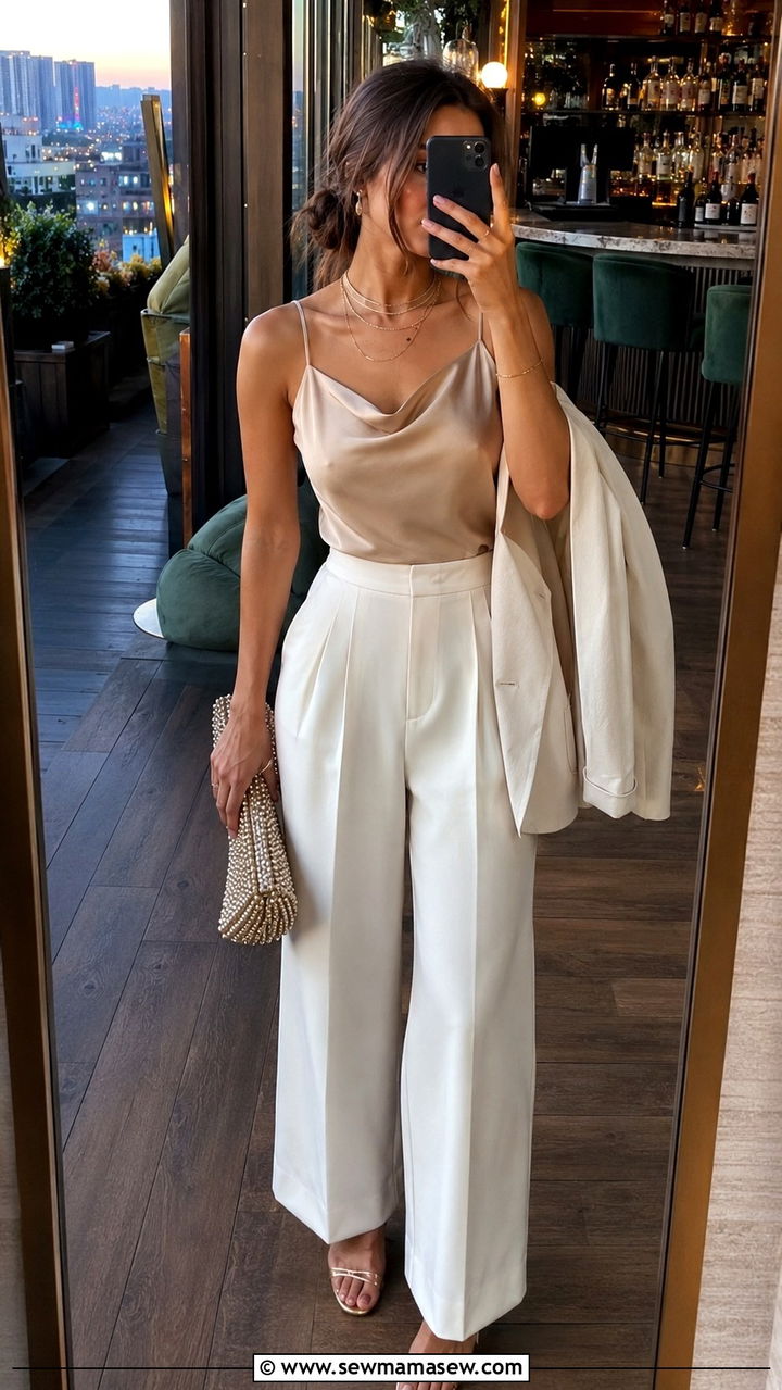 Satin camisole and wide leg trousers jazz club - 30 Jazz concert outfit ideas