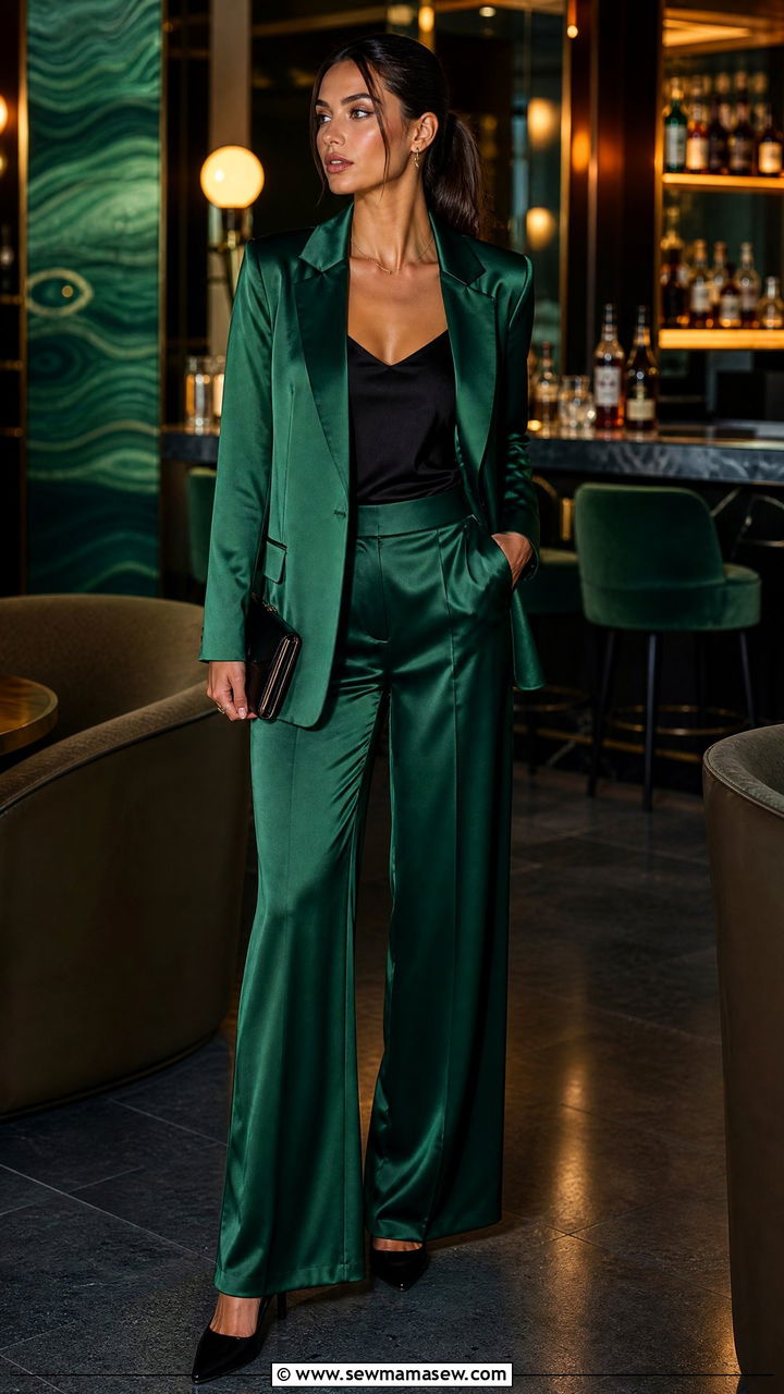 Satin co ord blazer and trousers - 35 girls night out outfit ideas for women