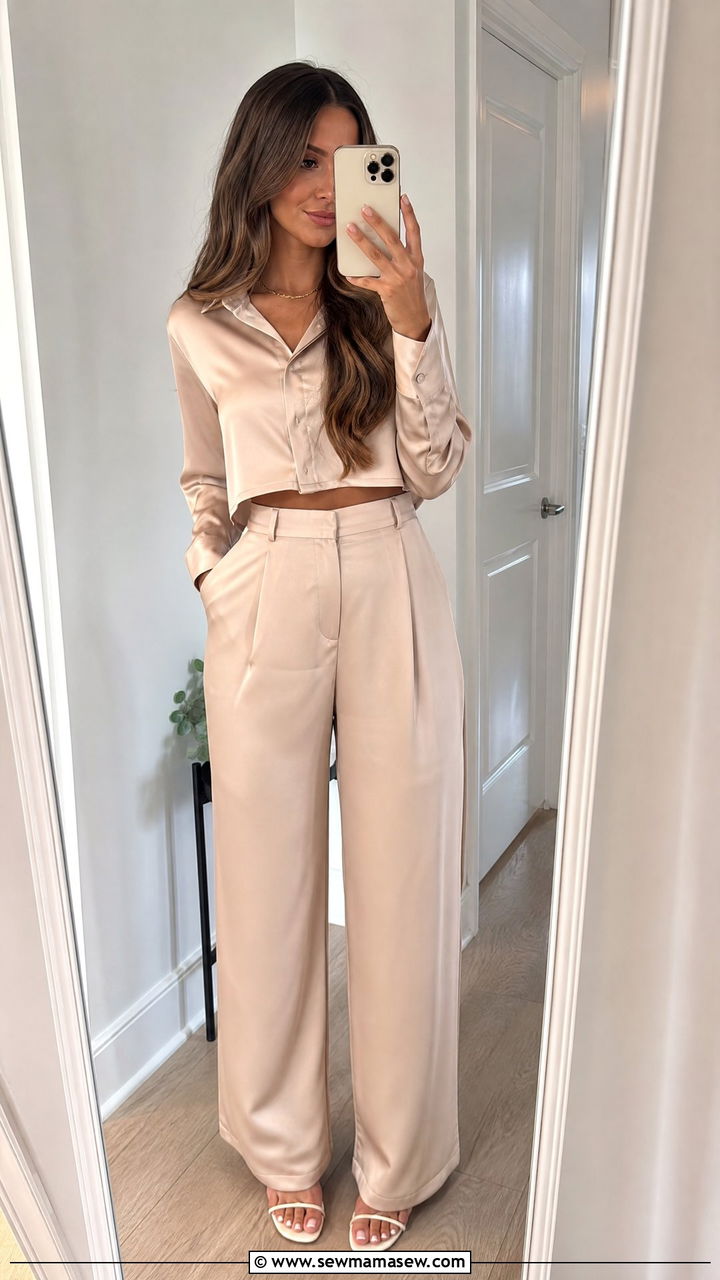Satin co ord set with minimal jewelry - 35 graduation outfit ideas for women