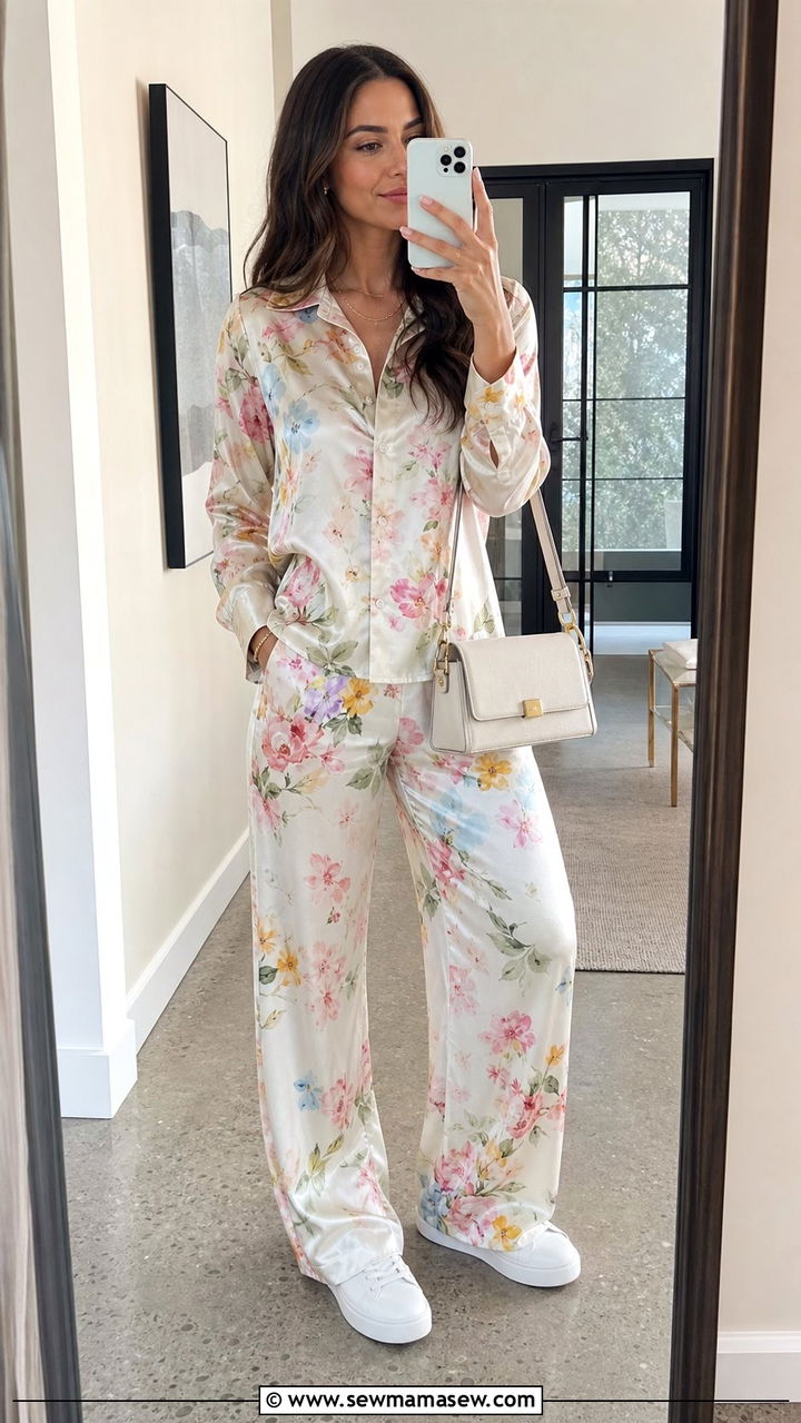 Satin co ord set with sneakers - 25 Spring satin outfits
