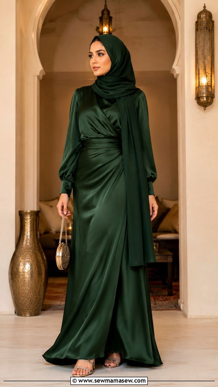 Satin maxi dress with long sleeves - 30 Modest outfit ideas for Ramadan