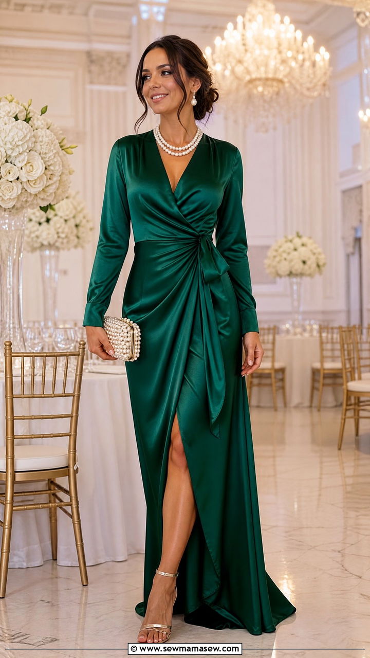 Satin maxi dress with pearl jewelry and heeled sandals - 35 How to style a maxi dress