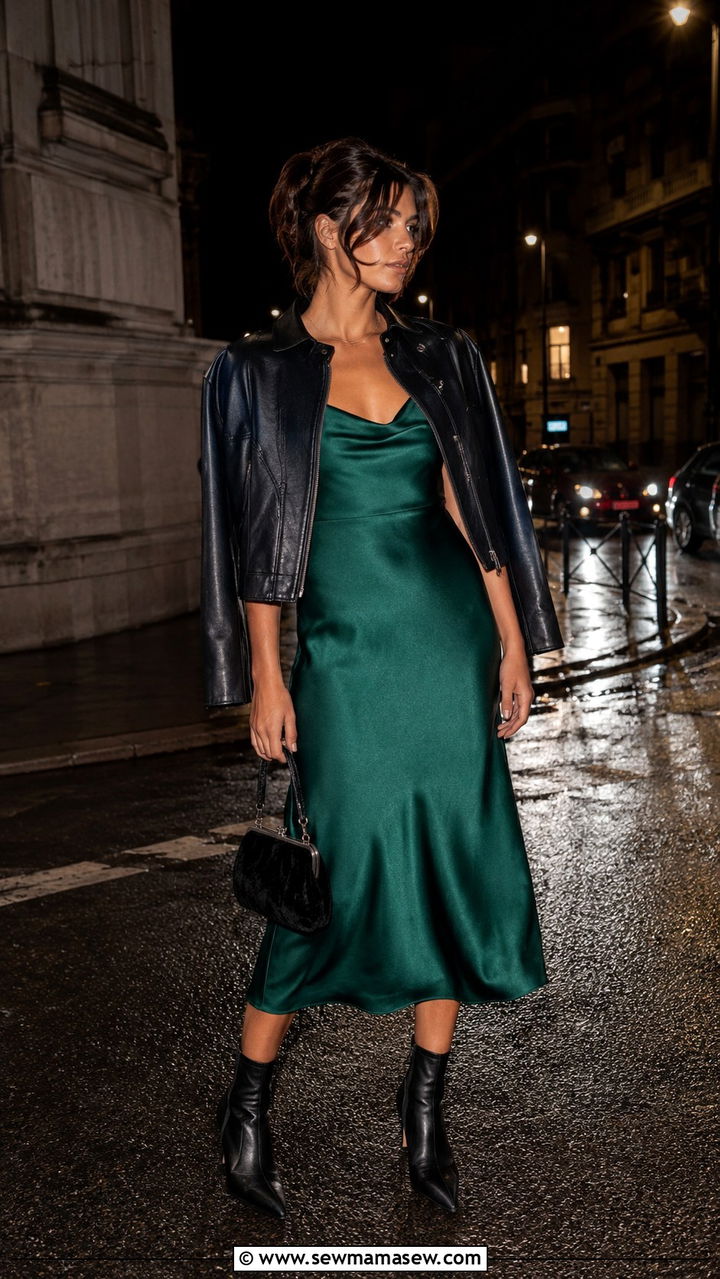 Satin midi dress with ankle boots - 25 Midi dress with ankle boots outfit ideas