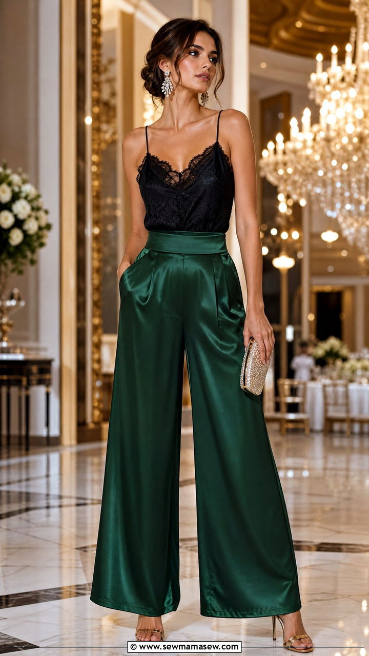Satin palazzo pants for evening events - 25 chic palazzo pants outfit ideas