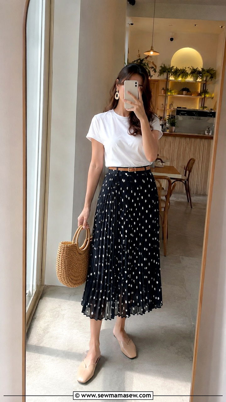 Satin pleated skirt with silk camisole - 30 Spring outfits with pleated skirts